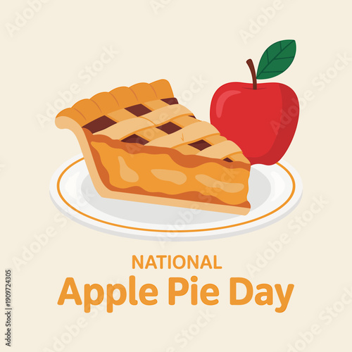 National Apple Pie Day celebration with a slice of pie and a red apple