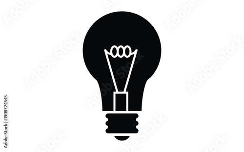 A black light bulb icon on a white background with a creative idea
