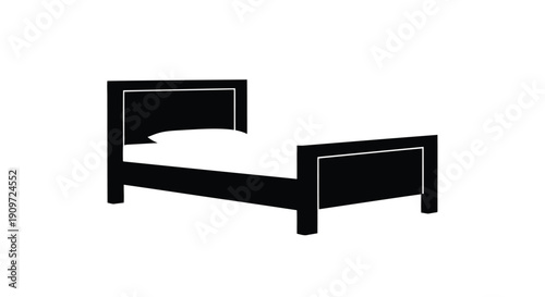 Black silhouette of a twin bed with white pillow against white background