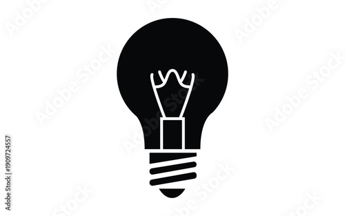 A black and white illustration of a lightbulb on a plain background