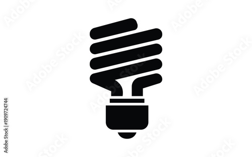 A black icon of a spiral light bulb on a white background