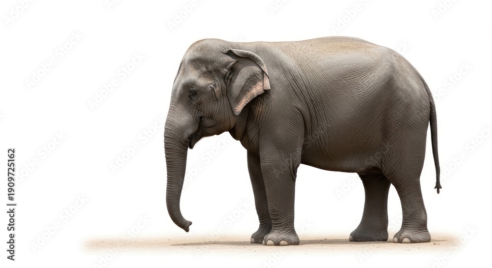 Fototapeta premium Isolated Elephant Standing on White Background.