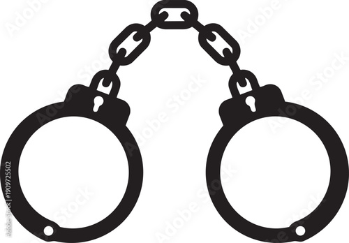 Handcuffs Silhouette: A stark black and white depiction of a pair of handcuffs, symbolizing restriction, legal justice, and control.