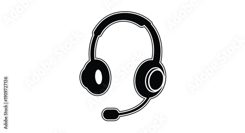 Black silhouette of a headset with microphone, flat minimalist icon symbol