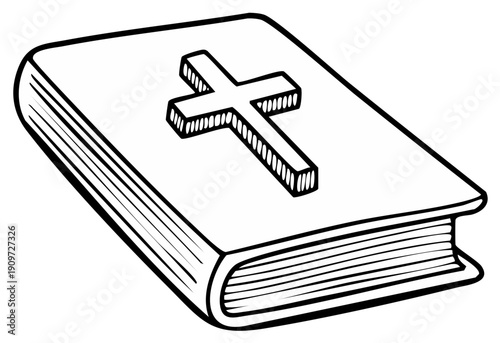 Illustrated book with a Christian cross on the cover.