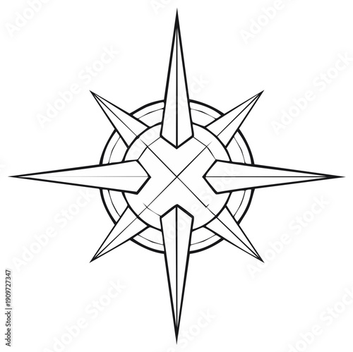 Compass rose line drawing eight pointed star directions north south navigation icon