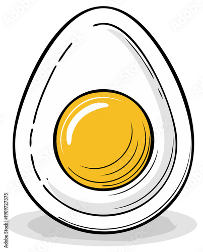 Illustration of a sliced hard-boiled egg revealing its yolk, a simple and healthy food item. Breakfast staple illustration.