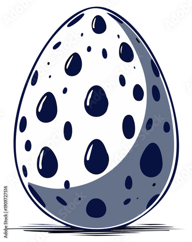 Stylized dinosaur egg with dark blue spots. Unique graphic illustration of prehistoric reptile eggs for storybooks and Easter decor.