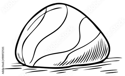 Smooth oblong stone with wavy lines and shading drawing