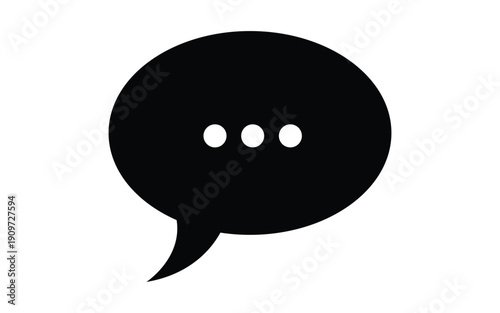 A black speech bubble icon on a white background with three dots
