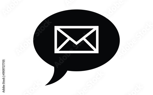 A simple black and white icon of a speech bubble with an envelope