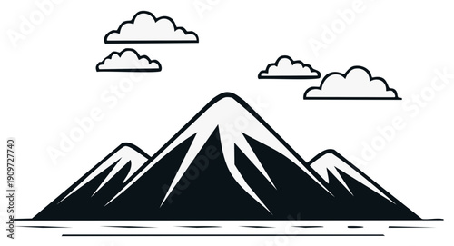 Mountain range and clouds simple vector illustration