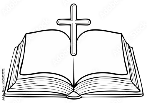 Open Holy Bible with Christian Cross Symbol