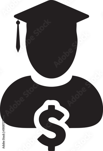 Education Costs Icon: A simple yet impactful icon of a graduate holding a dollar sign, representing the financial aspect of higher education. 