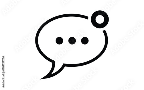 A simple black and white illustration of a speech bubble with notification