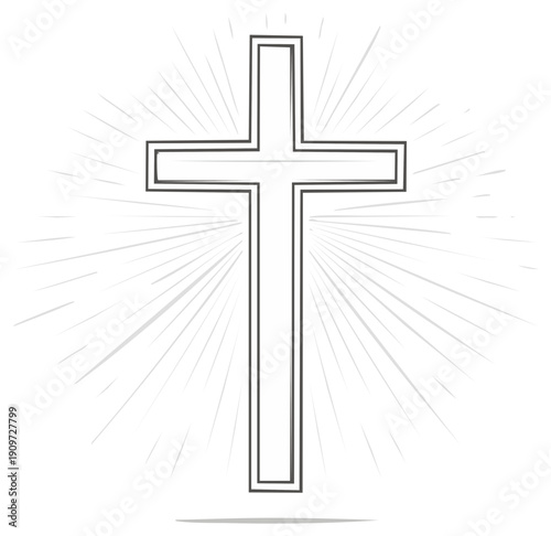 Religious symbol with rays of light emanating. Christian cross with radiating lines. Spiritual emblem.