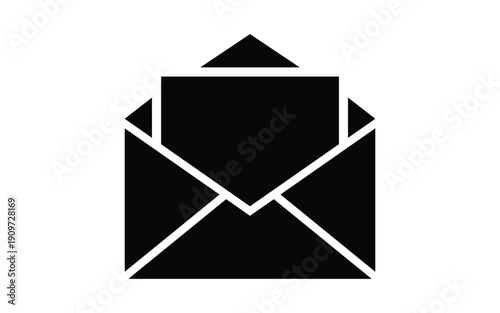 A black and white icon of an envelope with a letter inside