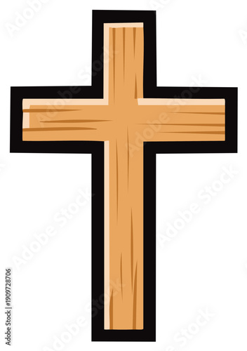 Cartoon Wooden Cross Icon for Christian Religious Symbolism