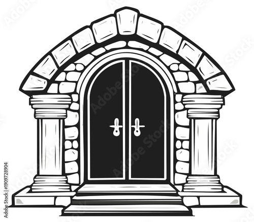 Grand stone archway entrance with double doors and classic columns a symbol of historical architecture and timeless design