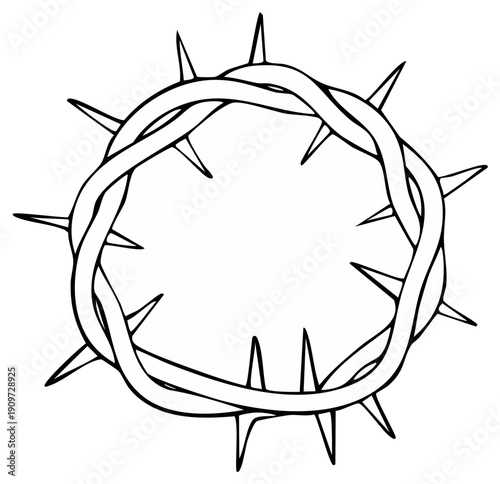 A simple line drawing of a crown of thorns on a white background, symbolizing sacrifice and suffering