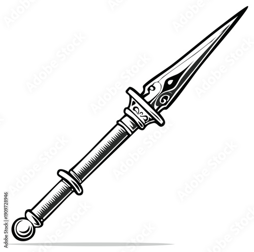 Elegant Black and White Illustration of a Detailed Spear Design