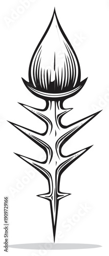 Stylized Black And White Thorn Plant Symbol with Pointed Spikes