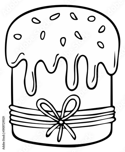 Outline of traditional Easter cake with icing and a bow