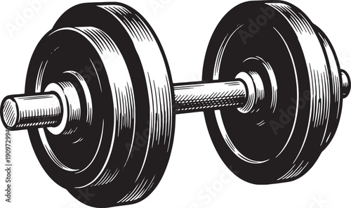Vintage Engraved Dumbbell Illustration — Retro Barbell Weight Vector