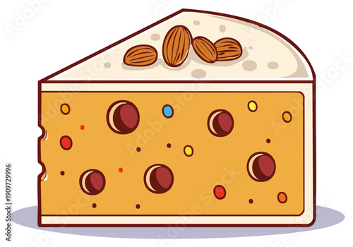 Dessert Slice with Creamy Almond Topping and Colorful Confetti Sprinkles in Detail