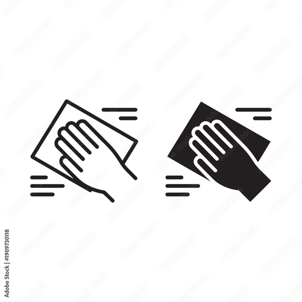 Fototapeta premium Hands wiping or cleaning a surface shown in two distinct perspectives