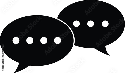 Two overlapping black speech bubbles with ellipsis points a minimalist silhouette high quality