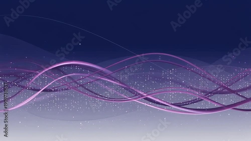 Watch as smooth, animated purple waves pulsate across a dark night sky, illuminated by tiny, glittering stars, creating a tranquil and magical scene perfect for atmospheric backgrounds or digital art.