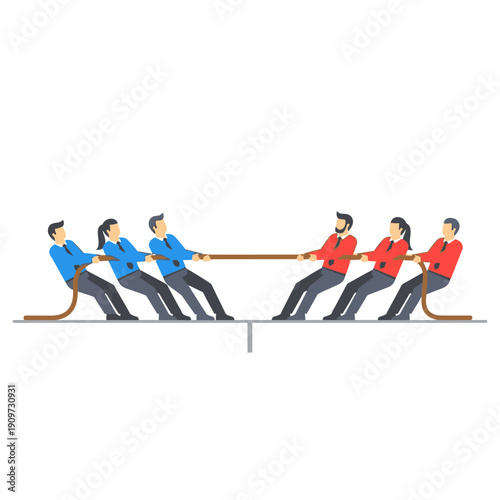 Business teams in tug of war competition, rivalry and conflict concept