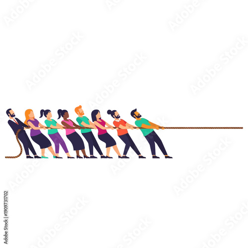 Diverse team in tug of war, teamwork, competition, struggle, business concept
