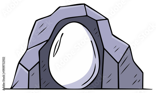 Cartoon Rock Portal: Gray Stone Archway Gateway with White Translucent Oval Center Opening