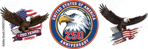 USA 250th Anniversary Graphic Bundle with Bald Eagle and Flag