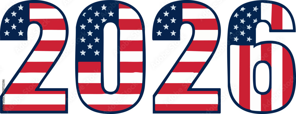 Obraz premium 2026 Year Number Filled with American Flag Design on White