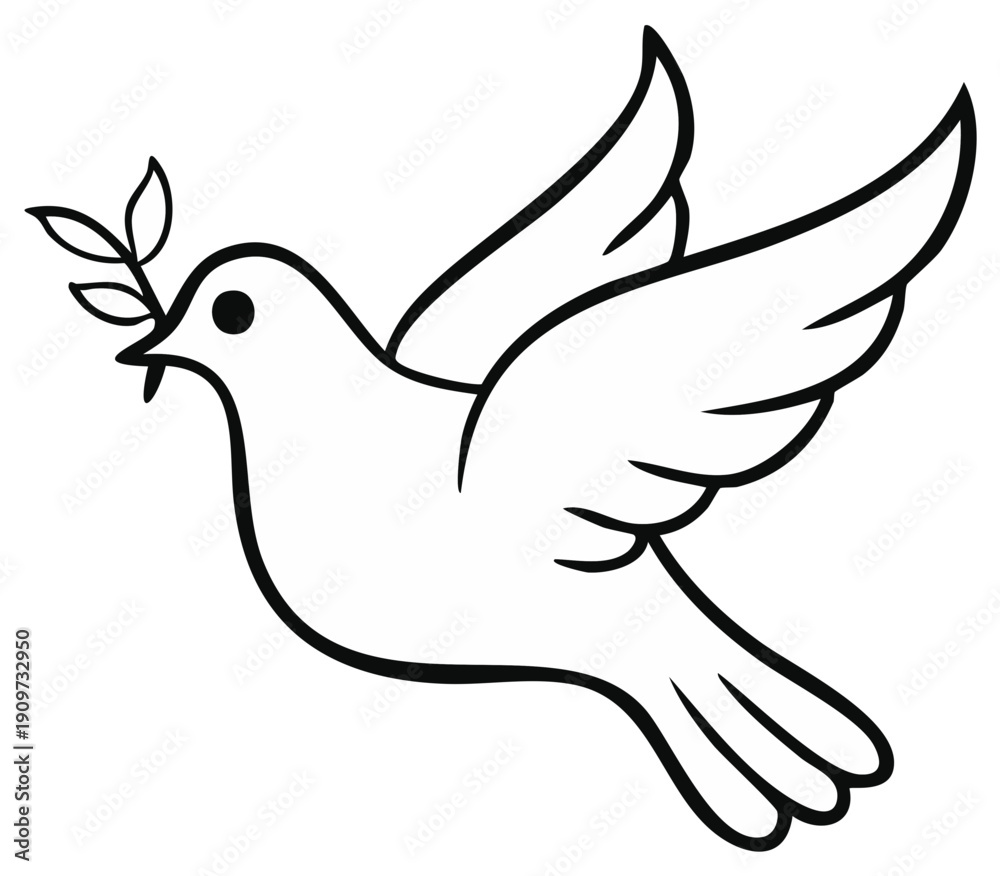 Obraz premium Simple Outline Dove Flying With Olive Branch Symbol of Peace and Hope