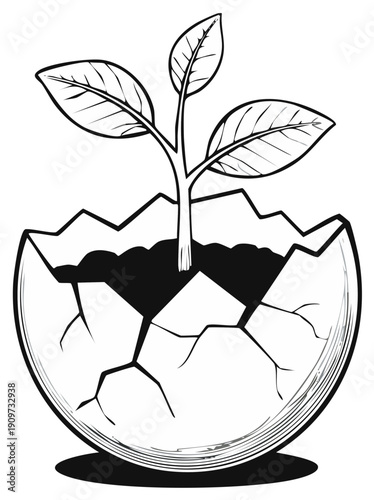 New life emerges from cracked egg symbolizing growth and rebirth concept illustration