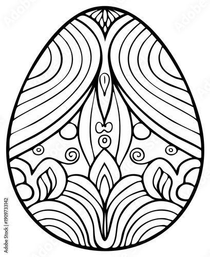 Detailed Easter Egg Outline: Intricate Line Art Pattern for Spring Holiday Coloring Fun