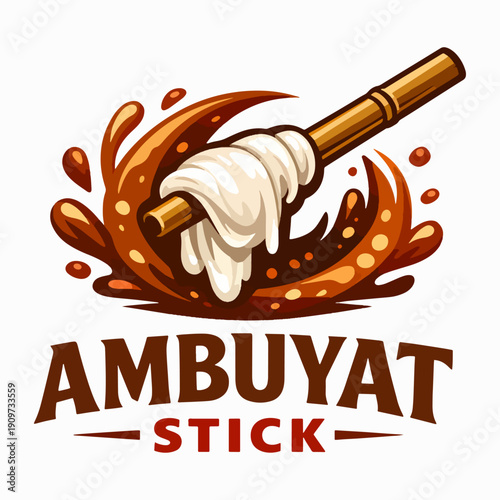 Playful Ambuyat Stick logo showing traditional sago dish being lifted with chopsticks, celebrating Bruneian food heritage, flavor, and the art of cultural cuisine and local identity