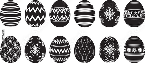 Easter sunday eggs decorated with various patterns and designs