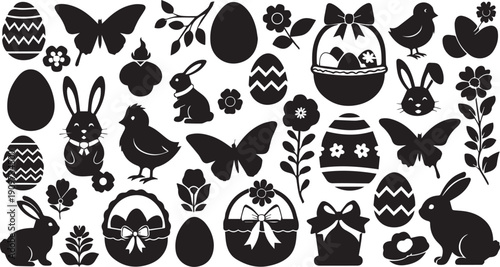Easter sunday celebration symbols and icons eggs bunnies butterflies