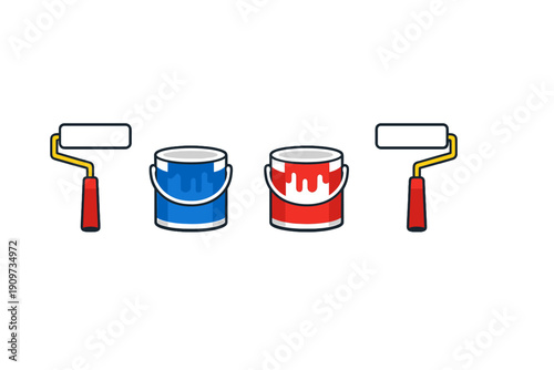 Different paint tools and colors show preparation for a weekend home improvement project in a bright setting