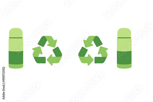Green containers show the recycling symbol during an environmental awareness campaign focused on sustainability and waste reduction in a public area