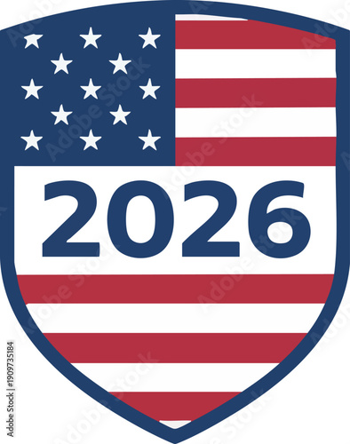 Free Download USA Flag Shield Logo with Date 2026 Vector Icon - GFXLoad
