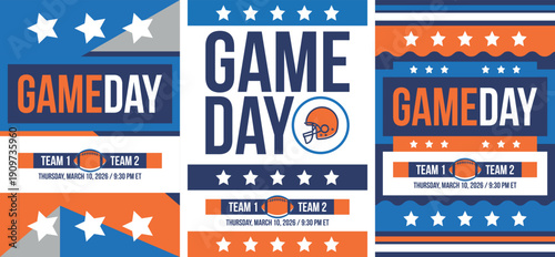 Game Day. Basketball playoff in March. Super sport party in United States. Final games of season tournament. Professional team championship. Ball for basketball. Sport poster. Vector