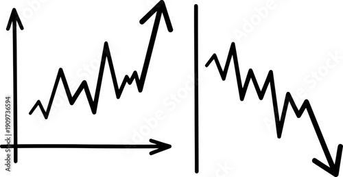 Graph showing an upward trend followed by a downward trend with a vertical line separating the two. Vector