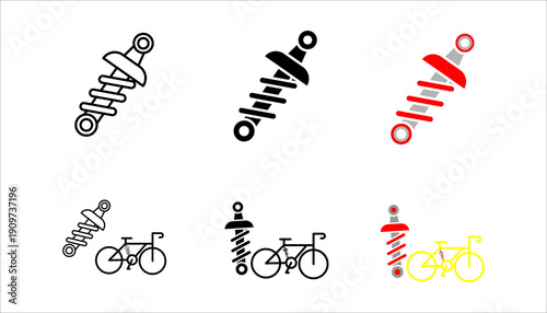 Minimal line icon set. of a shock absorber representing suspension systems, automotive parts, mechanical engineering, and vehicle components.