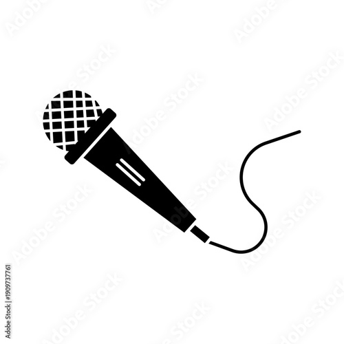 Minimal outline icon of a wired handheld microphone representing audio recording, music performance, podcasting, broadcasting, and live events.